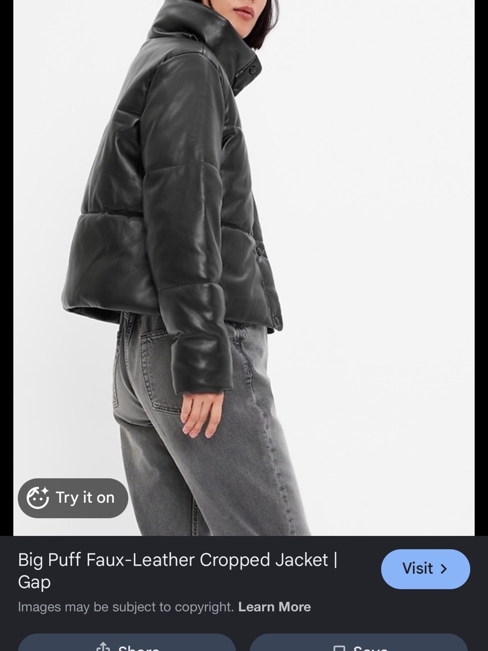 GAP Black Faux-Leather Puffer Jacket - Picture 2 of 7